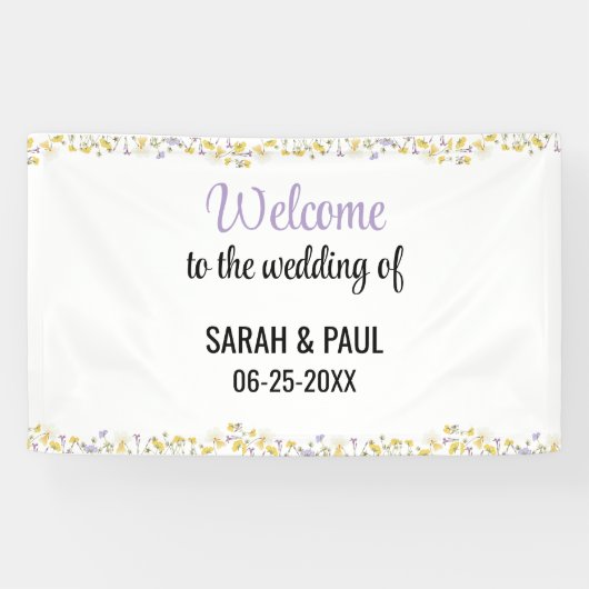 Wildflower Lavender and Yellow Wedding Banner (Horizontal)