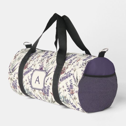 Wildflower Lavender Boho Botanical Floral Monogram Duffle Bag (Rechte Ecke)