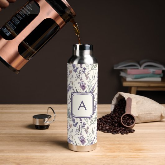 Wildflower Lavender Boho Botanical Floral Monogram Trinkflasche (Kaffee)