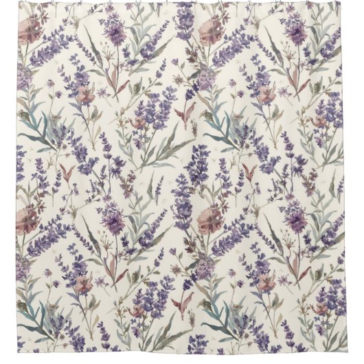 Wildflower Lavender Boho Botanical Floral Pattern Duschvorhang (Vorderseite)