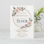 Wildflower Level 7 Birthday Einladung (Stehend Vorderseite)