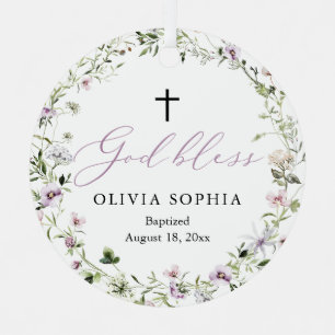 Wildflower Lila Mädchen Foto Taufschmuck Ornament Aus Metall