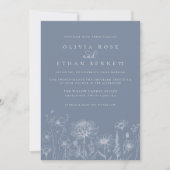 Wildflower Line Art Periwinkle Wedding Einladung (Vorderseite)
