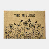 Wildflower Line Art Personalized Welcome Custom Fußmatte (Vorderseite)