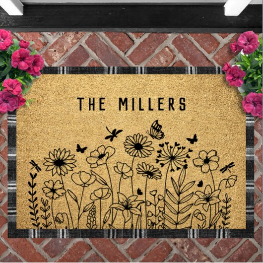 Wildflower Line Art Personalized Welcome Custom Fußmatte