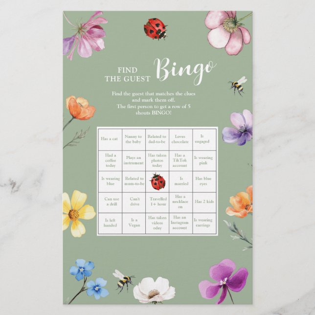 Wildflower Lovebug Finde den Gast Bingo (Vorderseite)