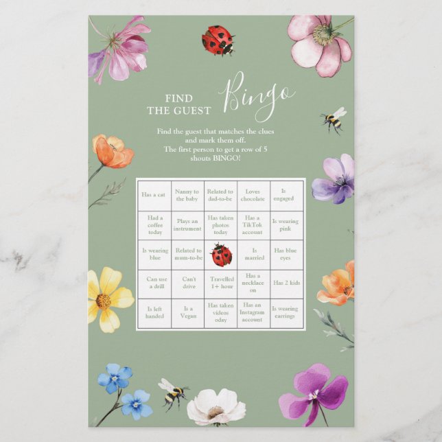 Wildflower Lovebug Finde den Gast Bingo (Vorderseite)