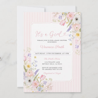 Wildflower Mädchen Rosa Florale Babyparty Einladung