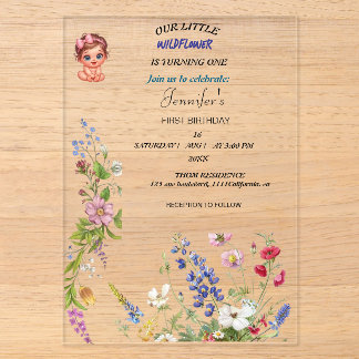 Wildflower-Mädchen zum ersten Geburtstag Einladung