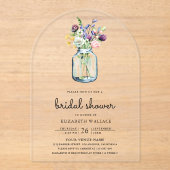 Wildflower Mason Jar Bridal Shower Acryleinladungen (Vorderseite)