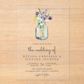 Wildflower Mason Jar Wedding Acryleinladungen (Vorderseite)