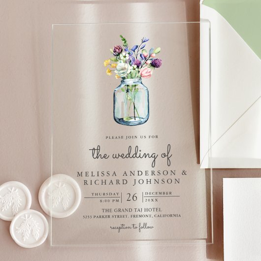Wildflower Mason Jar Wedding Acryleinladungen
