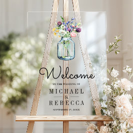Wildflower Mason Jar Wedding Welcome Acrylschild