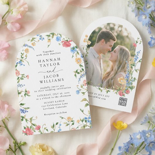 Wildflower Meadow Arch Photo Wedding Einladung
