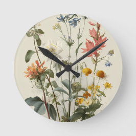Wildflower Meadow Bouquet Runde Wanduhr