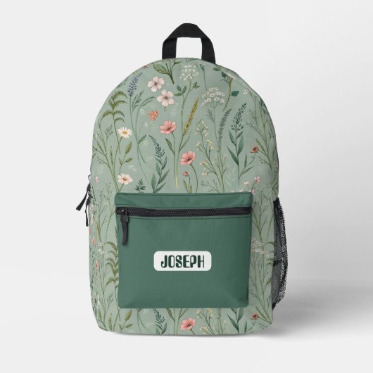 Wildflower Meadow Green Backpack Bedruckter Rucksack (Vorderseite)