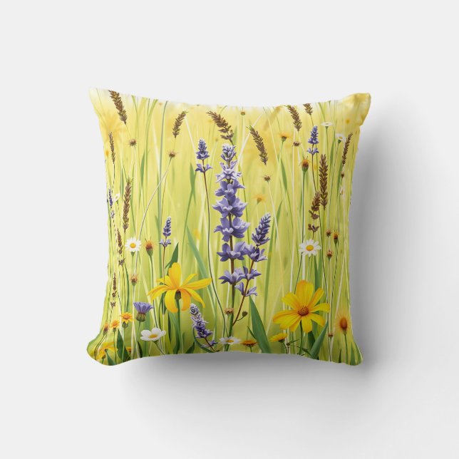 Wildflower Meadow Summer Pattern Kissen (Vorderseite)