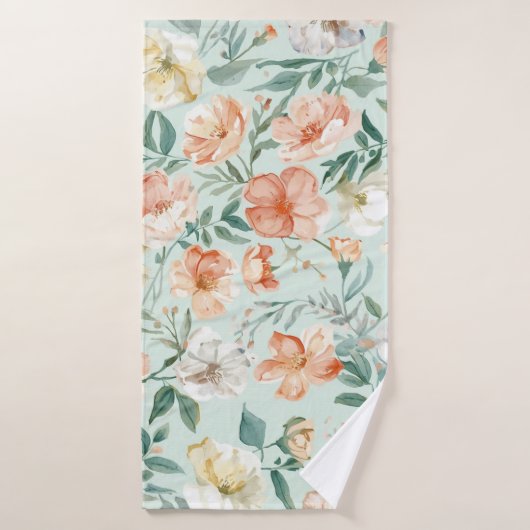 Wildflower Meadow Watercolor Blue Floral Pattern Badehandtuch (Badehandtuch)
