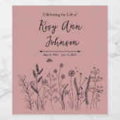 Wildflower Memorial Wine Label on Dusty Rose Weinetikett (Einzelnes Label)