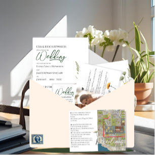 Wildflower Minimal 50 Gäste DIY Budget-Hochzeit Dreifach Gefaltete Einladung