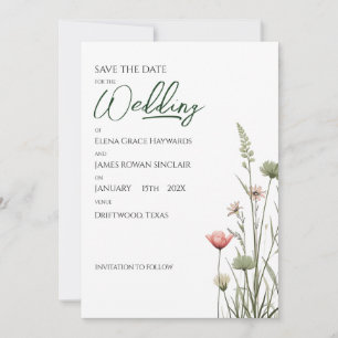 Wildflower Minimalist Boho Budget Save The Date Einladung