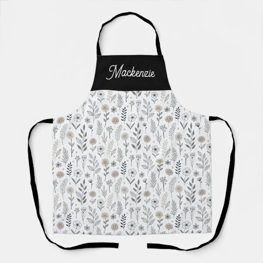 Wildflower Moderne Boho Stilvolle Monogramm Name Schürze (Vorderseite)
