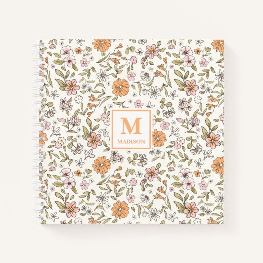 Wildflower-Monogramm-Notizbuch-Journal Notizblock (Vorderseite)