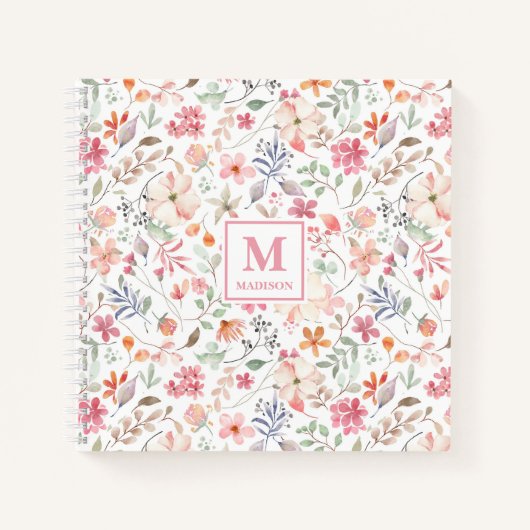 Wildflower-Monogramm-Notizbuch-Journal Notizblock (Vorderseite)