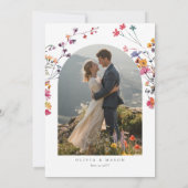 Wildflower Mountain Arch Photo Elegant Wedding Dankeskarte (Rückseite)