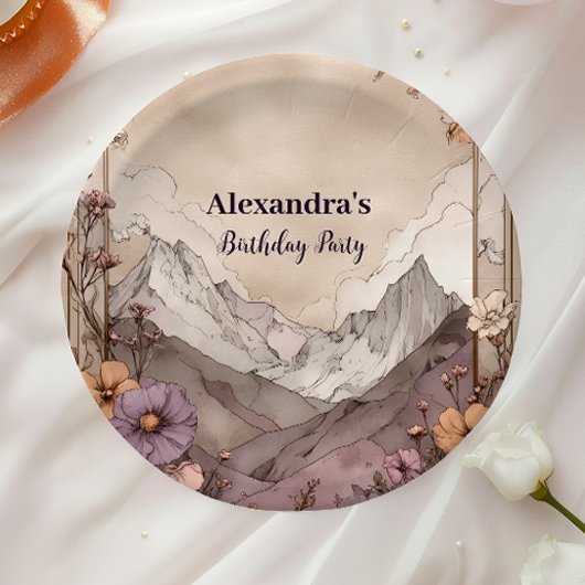Wildflower Mountain Birthday Elegance Pappteller