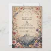 Wildflower Mountain Botanical Wedding Einladung (Vorderseite)