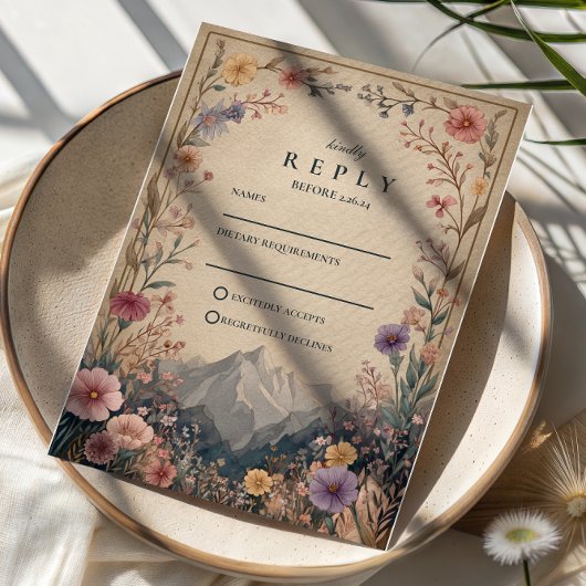 Wildflower Mountain Botanical Wedding RSVP Karte