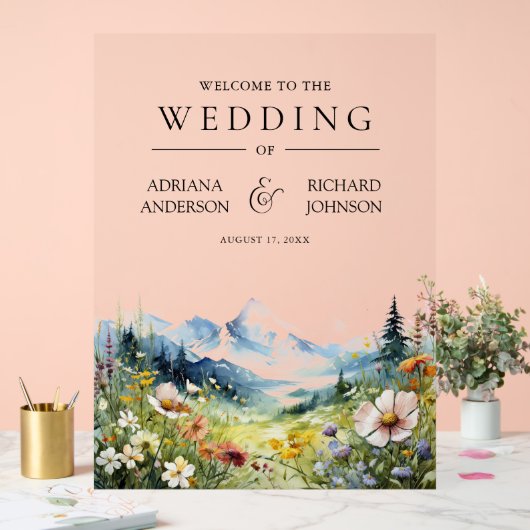 Wildflower Mountain Meadow Wedding Welcome Acrylschild (Hochzeit)
