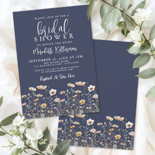 Wildflower Navy Blaue Brautparty Einladung