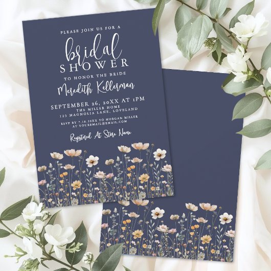 Wildflower Navy Blaue Brautparty Einladung