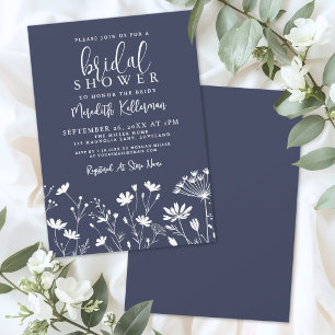 Wildflower Navy Blaue Brautparty Einladung