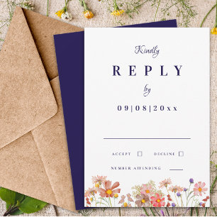 Wildflower Navy Gebranntes Orange Herbst Hochzeit  RSVP Karte