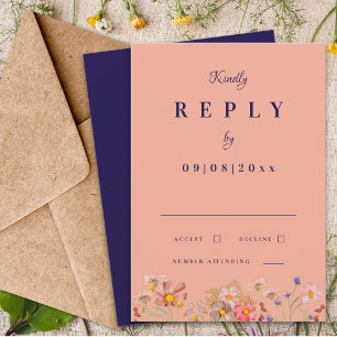 Wildflower Navy verbranntes Orange Herbsthochzeit  RSVP Karte