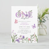 Wildflower Onederful Floral First Birthday Einladung (Stehend Vorderseite)