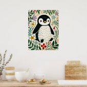 Wildflower Penguin Lovers Illustration Poster (Küche)