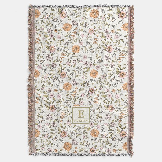 Wildflower-Personalisierte Namens-Monogramm-Wurfde Decke