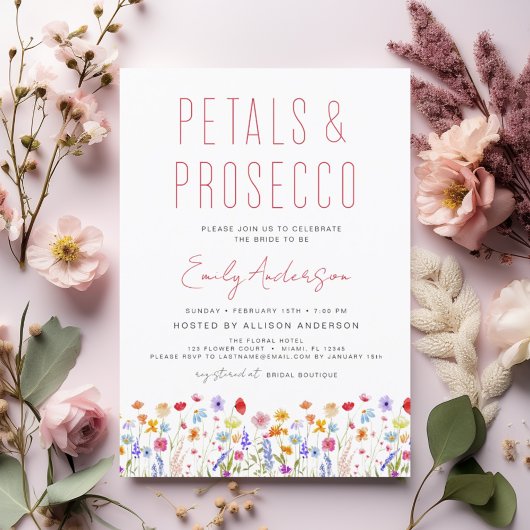 Wildflower Petals & Prosecco Bridal Shower  Einladung