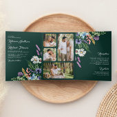 Wildflower Photo All in One Emerald Green Wedding Dreifach Gefaltete Einladung