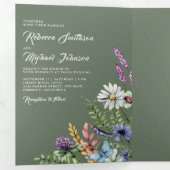 Wildflower Photo All in One Sage Green Wedding Dreifach Gefaltete Einladung (Innen Erste Seite)