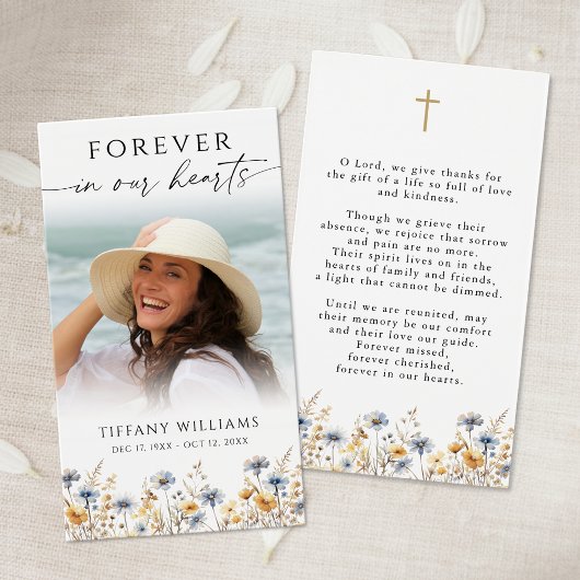 Wildflower Photo Forever Hearts Cross Prayer Card