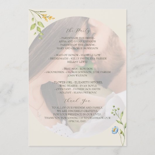 Wildflower Photo Wedding Program Programm (Rückseite)