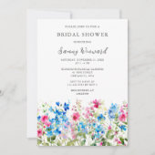 Wildflower Pink and Blue Floral Bridal Shower Einladung (Vorderseite)