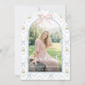 Wildflower Pink Bow Graduation Einladung (Vorderseite)