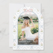 Wildflower Pink Bow Graduation Einladung (Vorderseite)