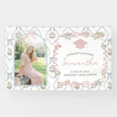Wildflower Pink Bow Graduation Party  Banner (Horizontal)